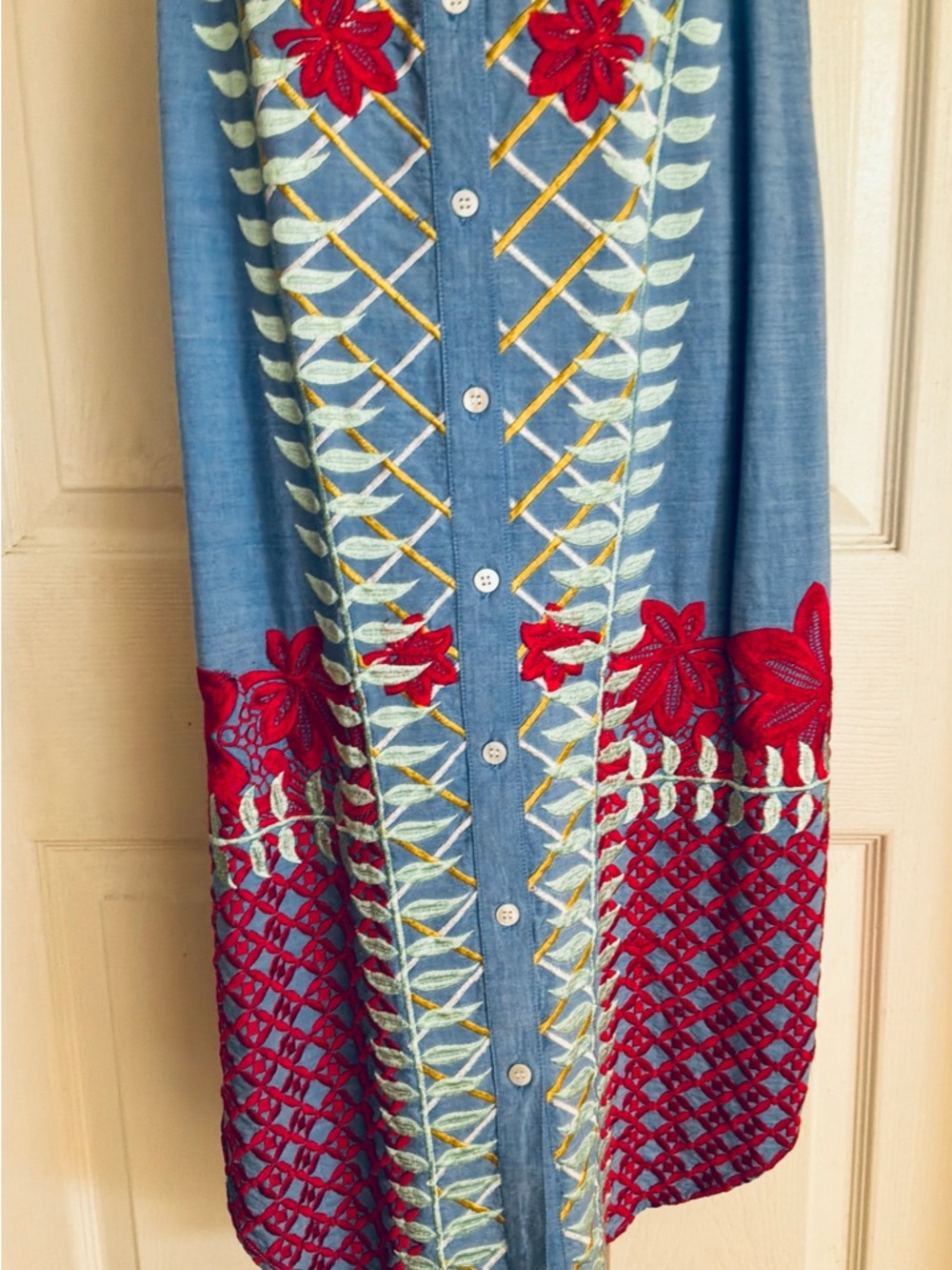 Embroidered Button-Front dress - Picture 3 of 12